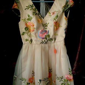 Embroidered Tulle Dress Short sleeve Gown Floral